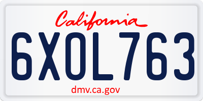 CA license plate 6XOL763