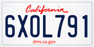 CA license plate 6XOL791