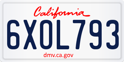 CA license plate 6XOL793