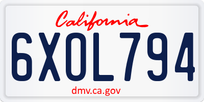 CA license plate 6XOL794