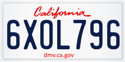 CA license plate 6XOL796