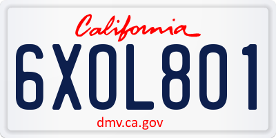 CA license plate 6XOL801