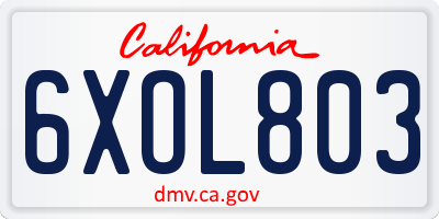 CA license plate 6XOL803
