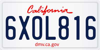 CA license plate 6XOL816
