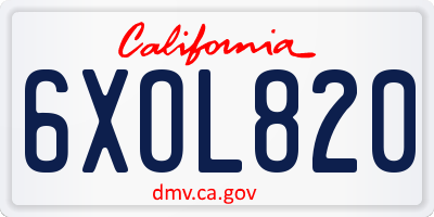 CA license plate 6XOL820