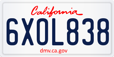 CA license plate 6XOL838