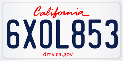 CA license plate 6XOL853