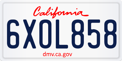 CA license plate 6XOL858