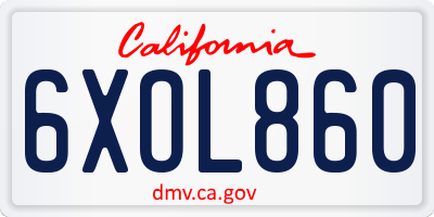 CA license plate 6XOL860