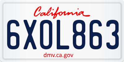CA license plate 6XOL863
