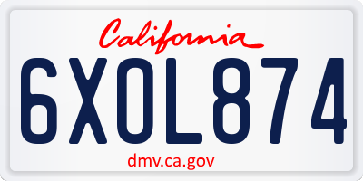 CA license plate 6XOL874