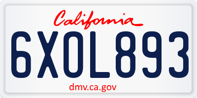 CA license plate 6XOL893