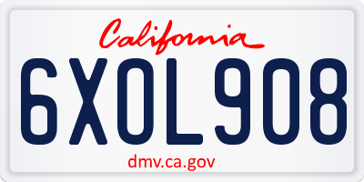CA license plate 6XOL908