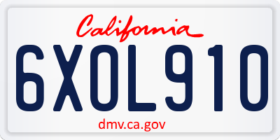 CA license plate 6XOL910