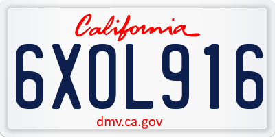 CA license plate 6XOL916