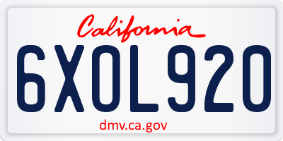 CA license plate 6XOL920