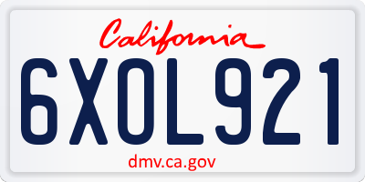 CA license plate 6XOL921
