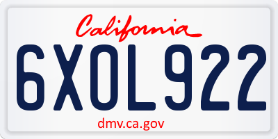 CA license plate 6XOL922
