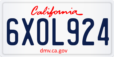 CA license plate 6XOL924