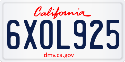 CA license plate 6XOL925