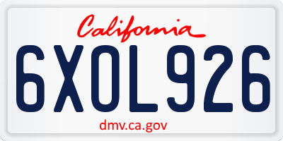 CA license plate 6XOL926