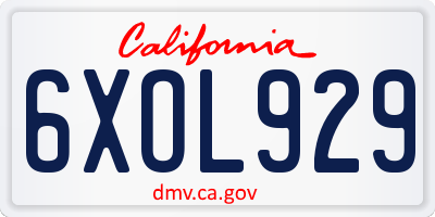 CA license plate 6XOL929