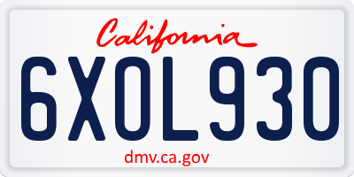 CA license plate 6XOL930