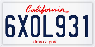 CA license plate 6XOL931