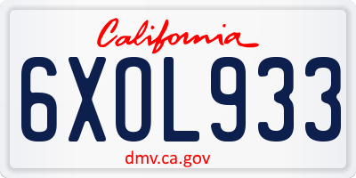 CA license plate 6XOL933