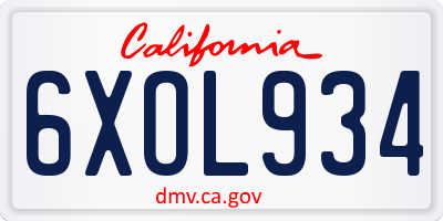 CA license plate 6XOL934