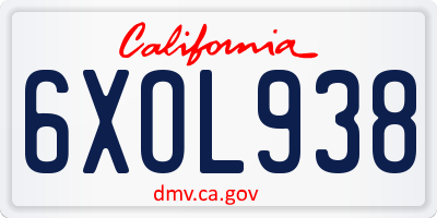 CA license plate 6XOL938
