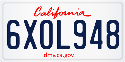 CA license plate 6XOL948