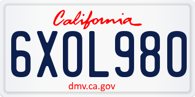 CA license plate 6XOL980