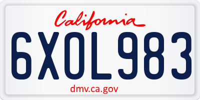 CA license plate 6XOL983