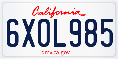 CA license plate 6XOL985
