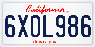 CA license plate 6XOL986