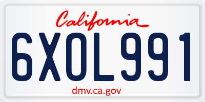 CA license plate 6XOL991