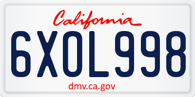 CA license plate 6XOL998