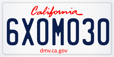 CA license plate 6XOM030