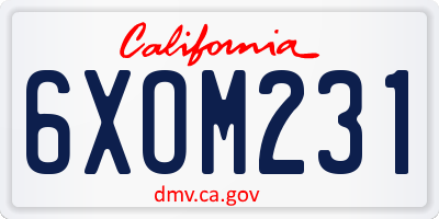 CA license plate 6XOM231