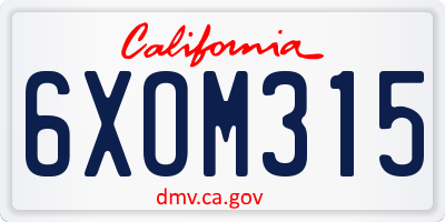 CA license plate 6XOM315