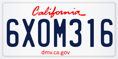 CA license plate 6XOM316