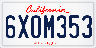 CA license plate 6XOM353