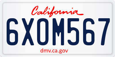 CA license plate 6XOM567