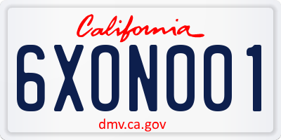 CA license plate 6XON001