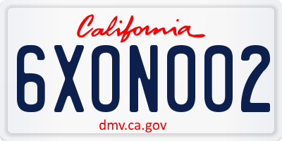 CA license plate 6XON002