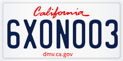 CA license plate 6XON003