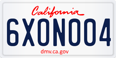 CA license plate 6XON004