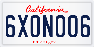 CA license plate 6XON006