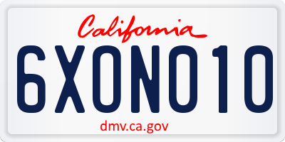 CA license plate 6XON010